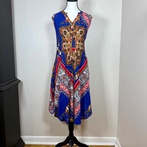 Seven Islands Womens 1X Blue Red Paisley Scarf Print Sleeveless High Low Dress